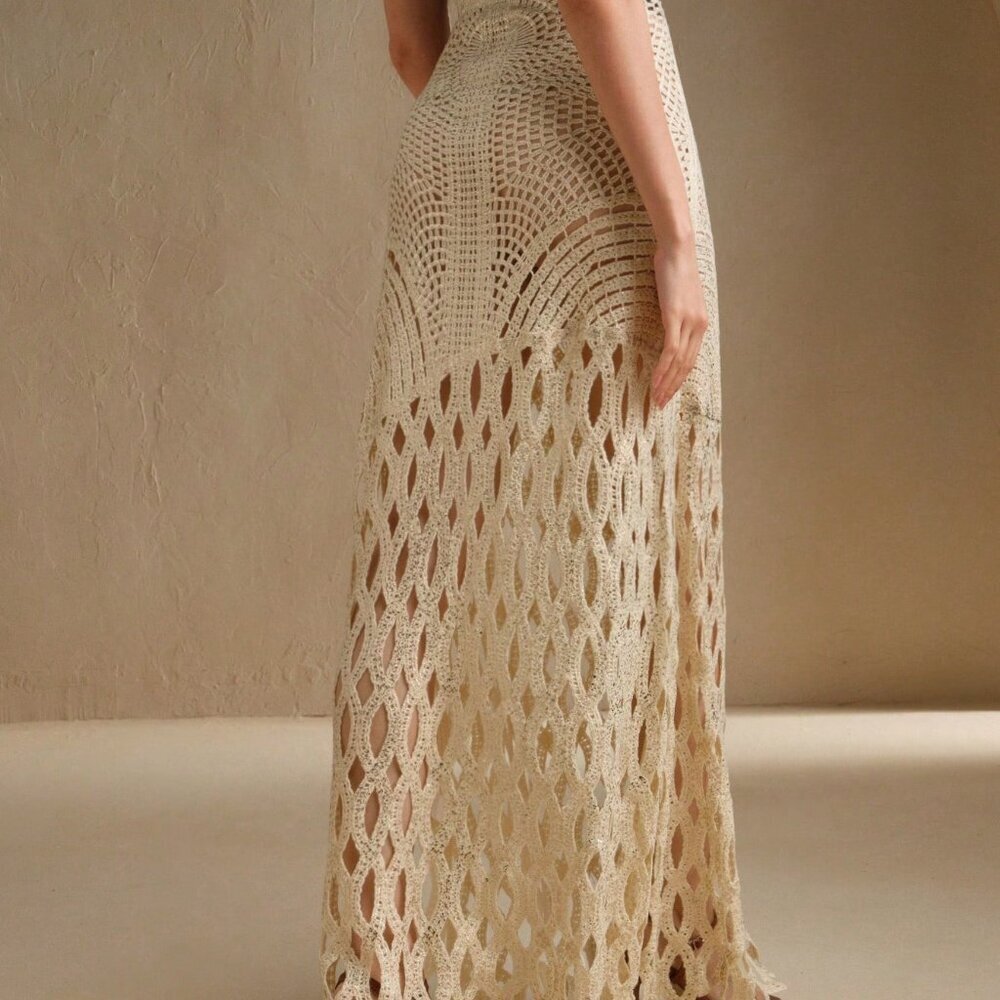 Beige Women's Elegant Knot Braided Festival Skirt with 3D Embroidery - Picture 2 of 7
